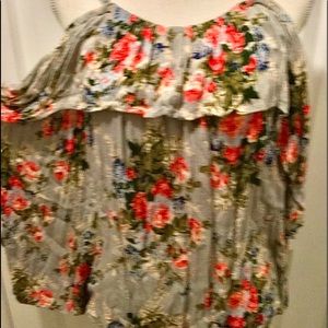 Cold shoulder gray & pink floral top